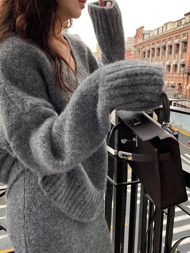 Elegant Soft Knit Sweater and Maxi Skirt Set for Chic Cold-Weather Style
