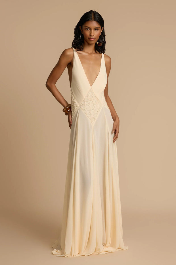 Elegant Women's Black Maxi Dress with Plunging V-Neckline and Open-Back Design – Size M
