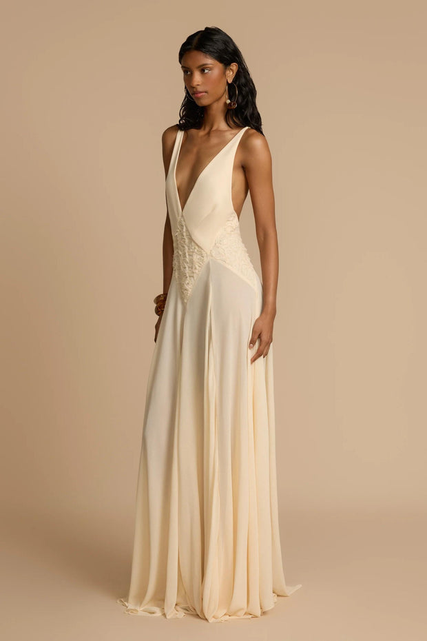 Elegant Women's Black Maxi Dress with Plunging V-Neckline and Open-Back Design – Size M
