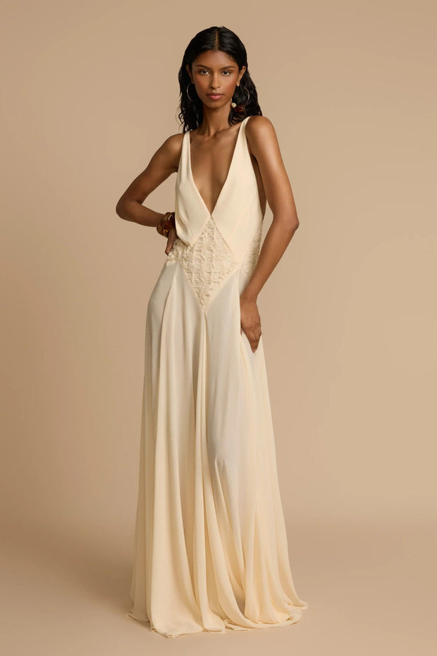 Elegant Women's Black Maxi Dress with Plunging V-Neckline and Open-Back Design – Size M
