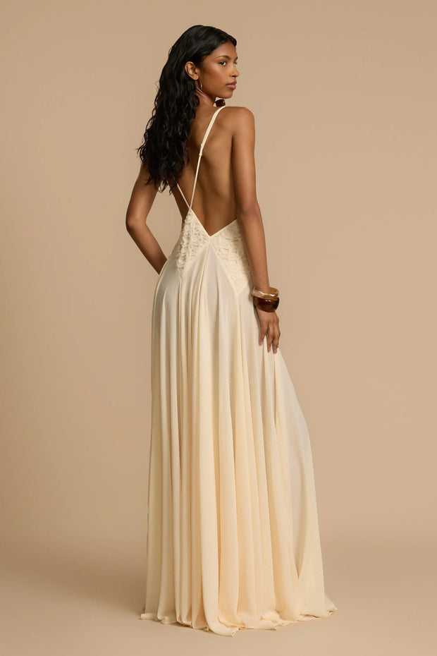 Elegant Women's Black Maxi Dress with Plunging V-Neckline and Open-Back Design – Size M