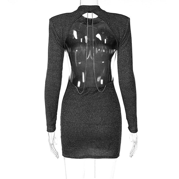 Elegant Women's Cocktail Dress with Chain Detailing – Stylish Polyester Evening Party Dress in Multiple Sizes-Cramta