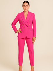 Elegant Women's Suit Set - Double-Breasted Blazer with Gold Buttons & Wide-Leg Pants for Professional Look