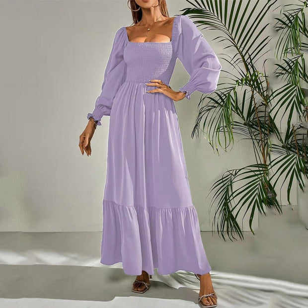 Flare Sleeve Maxi Dress in High-Quality Polyester – Perfect for Any Occasion-Cramta