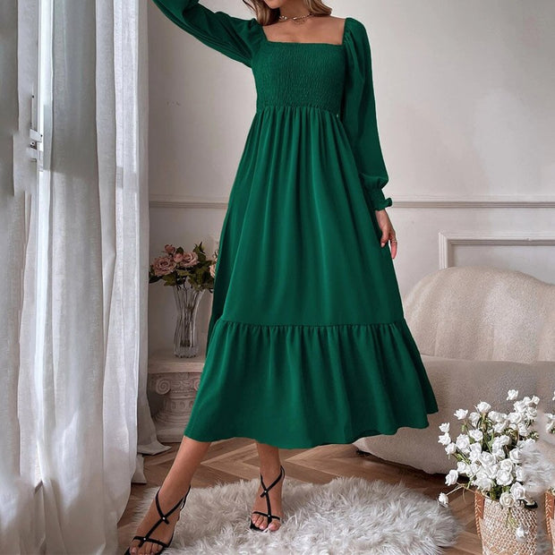 Flare Sleeve Maxi Dress in High-Quality Polyester – Perfect for Any Occasion-Cramta