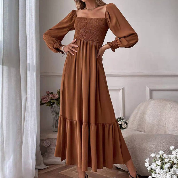 Flare Sleeve Maxi Dress in High-Quality Polyester – Perfect for Any Occasion-Cramta