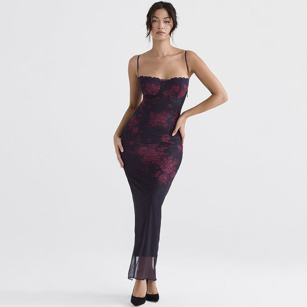 Floral Maxi Dress for Women with Handmade Zipper Closure – High-Quality Long Dress in Polyester-Cramta
