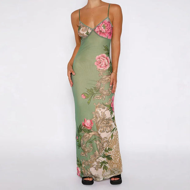 Floral Print Maxi Dress for Women - Lightweight Summer Dress, 100% Polyester, Comfortable and Stylish for Any Occasion-Cramta