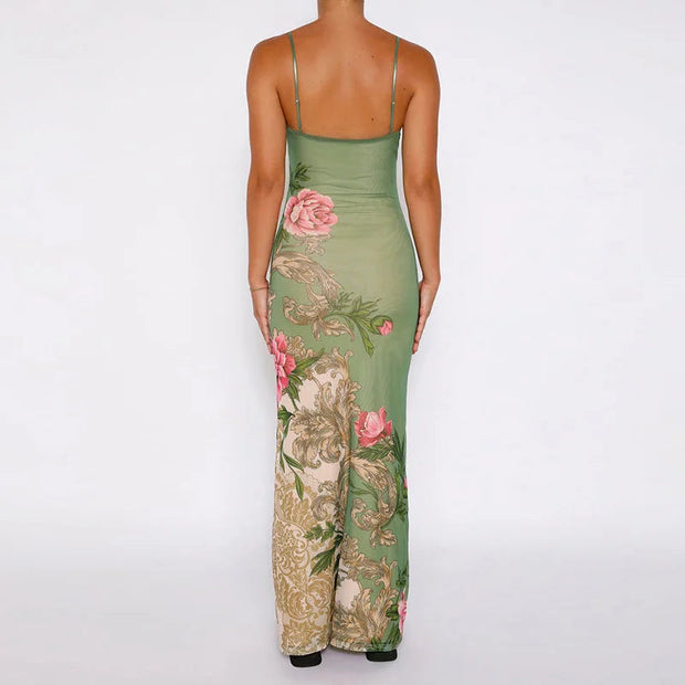 Floral Print Maxi Dress for Women - Lightweight Summer Dress, 100% Polyester, Comfortable and Stylish for Any Occasion-Cramta