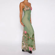 Floral Print Maxi Dress for Women - Lightweight Summer Dress, 100% Polyester, Comfortable and Stylish for Any Occasion-Cramta