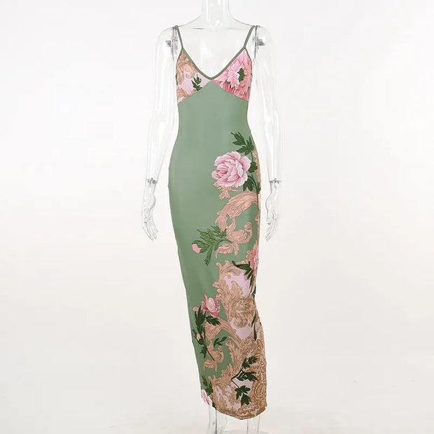 Floral Print Maxi Dress for Women - Lightweight Summer Dress, 100% Polyester, Comfortable and Stylish for Any Occasion-Cramta