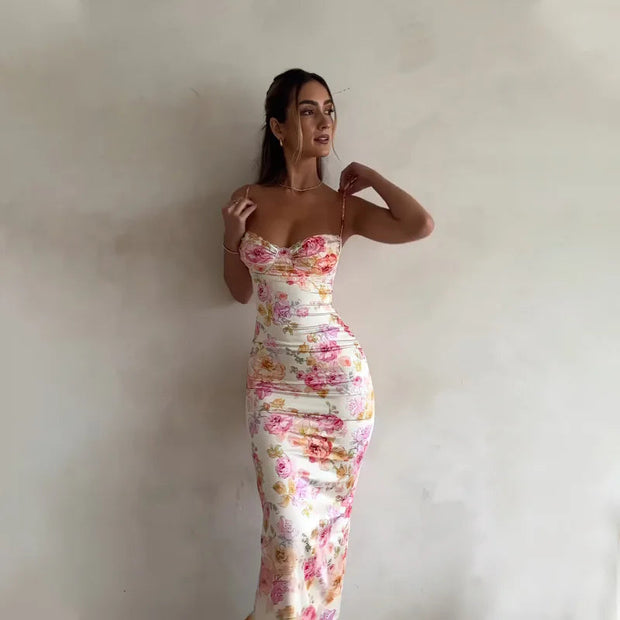 Floral Sleeveless Summer Dress for Women – 100% Polyester with Slight Stretch, Elegant Casual Cocktail Dress-Cramta
