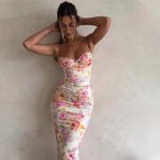 Floral Sleeveless Summer Dress for Women – 100% Polyester with Slight Stretch, Elegant Casual Cocktail Dress-Cramta