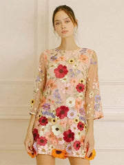 Flower Printed Short Summer Dress for Women – Premium Polyester, Casual and Elegant-Cramta