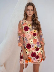Flower Printed Short Summer Dress for Women – Premium Polyester, Casual and Elegant-Cramta
