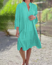 Geometric Boho Print Summer Dress for Women with 3/4 Sleeves – Relaxed Fit Cotton Dress-Cramta