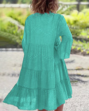 Geometric Boho Print Summer Dress for Women with 3/4 Sleeves – Relaxed Fit Cotton Dress-Cramta