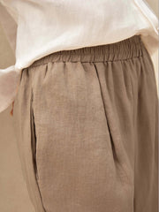 High-Waisted Elasticated Linen Trousers with Tapered Legs – Comfortable and Stylish