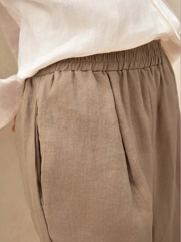 High-Waisted Elasticated Linen Trousers with Tapered Legs – Comfortable and Stylish
