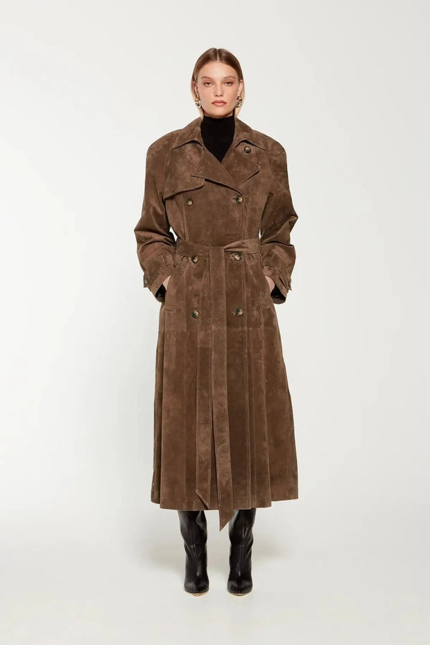 Ella suede trench coat - Classic sophistication with a touch of contemporary luxury-Cramta