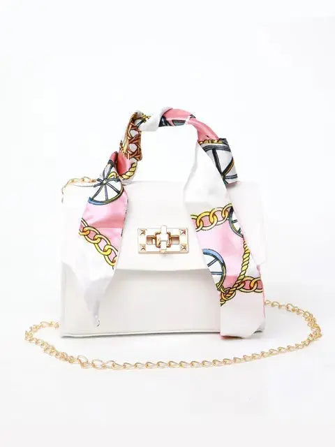 LumiElegance Brown Leather Handbag with Gold Details and Silky Scarf - Sophisticated Elegance-Cramta
