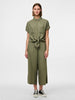 Khaki Women's Blouse - Stylish Summer Top with Tie Detail, Soft Viscose and Linen Blend, Easy Care