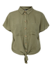 Khaki Women's Blouse - Stylish Summer Top with Tie Detail, Soft Viscose and Linen Blend, Easy Care