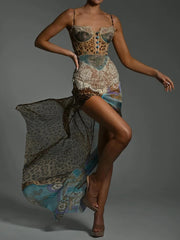 Lace Maxi Dress with Nuria Print – Premium Polyester and Spandex Blend-Cramta