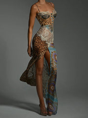 Lace Maxi Dress with Nuria Print – Premium Polyester and Spandex Blend-Cramta