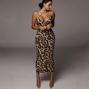 Leopard Print Midi Dress for Women – Comfortable Polyester Midi Dress for Casual and Special Occasions-Cramta