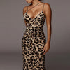 Leopard Print Midi Dress for Women – Comfortable Polyester Midi Dress for Casual and Special Occasions-Cramta