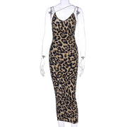 Leopard Print Midi Dress for Women – Comfortable Polyester Midi Dress for Casual and Special Occasions-Cramta