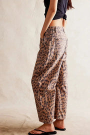 Leopard Print Wide Leg Jeans for Women – Mid-Rise, Comfortable Cotton Denim, Casual Fashion Statement