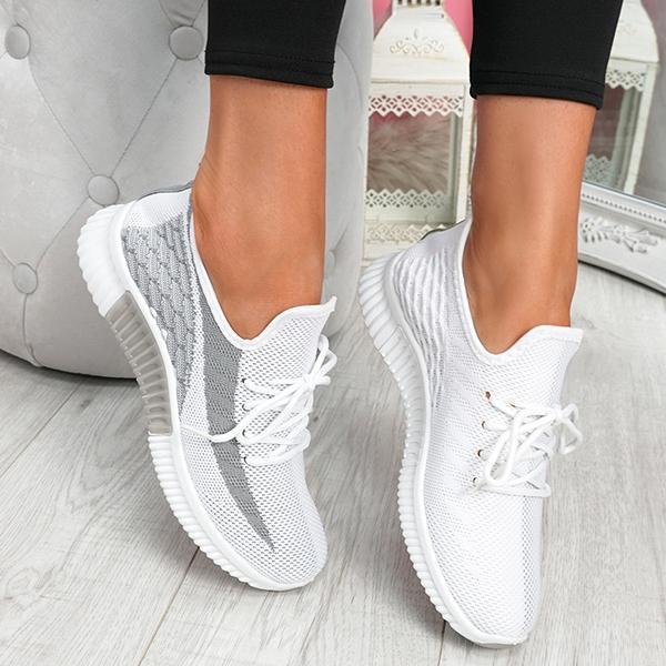Lightweight Women's Breathable Sneakers - Comfortable Mesh Slip-On Sneakers for Walking, Available in White and Sizes 35-44