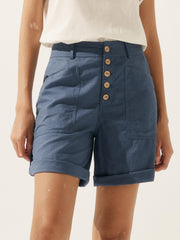 Linen Button-Fly Quarter Shorts for Women – Comfortable and Stylish Fit