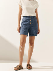 Linen Button-Fly Quarter Shorts for Women – Comfortable and Stylish Fit
