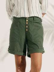 Linen Button-Fly Quarter Shorts for Women – Comfortable and Stylish Fit