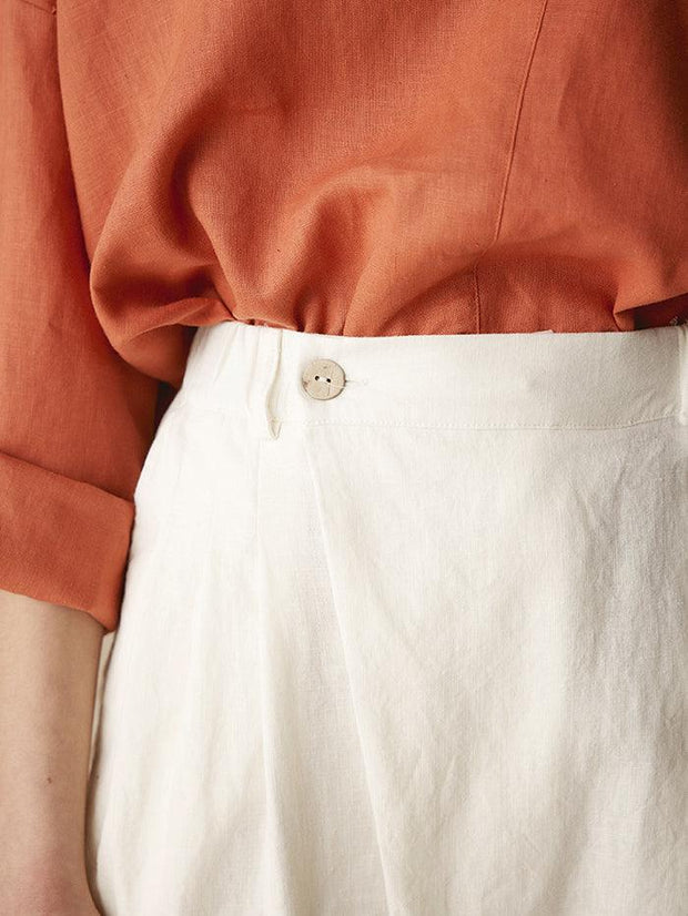 Linen Capri Pants for Women with Asymmetrical Hem and Side Pockets – Cropped Tailored Fit