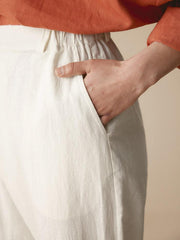 Linen Capri Pants for Women with Asymmetrical Hem and Side Pockets – Cropped Tailored Fit