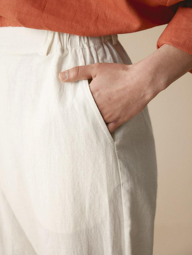 Linen Capri Pants for Women with Asymmetrical Hem and Side Pockets – Cropped Tailored Fit
