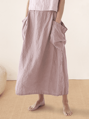 Linen Checked A-Line Skirt with Elastic Waist and Side Pockets – Stylish ONYX Design for Casual Wear