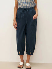 Linen Cropped Trousers for Women, Tapered Leg with Patch Pockets – Comfortable and Versatile Women's Pants