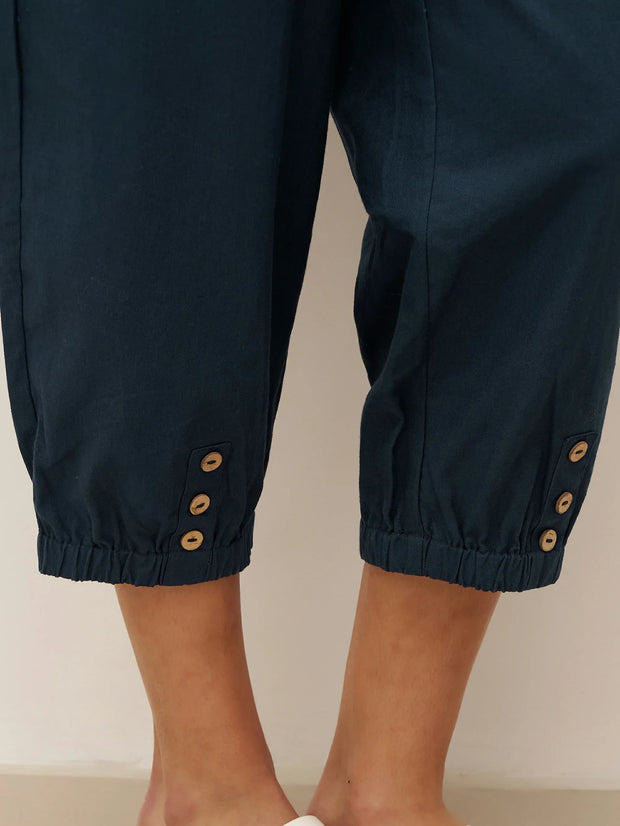 Linen Cropped Trousers for Women, Tapered Leg with Patch Pockets – Comfortable and Versatile Women's Pants