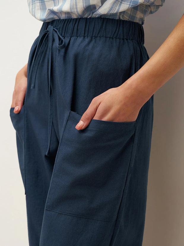 Linen Cropped Trousers for Women, Tapered Leg with Patch Pockets – Comfortable and Versatile Women's Pants