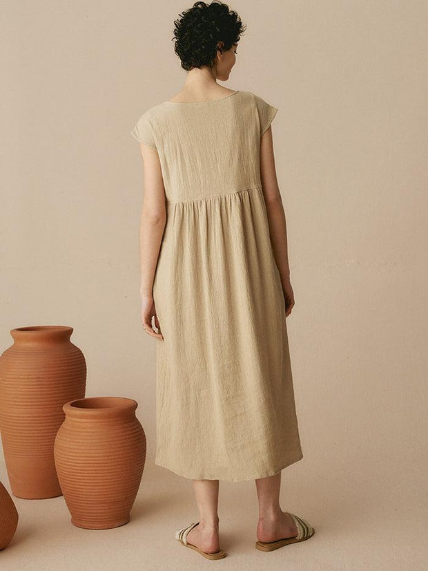 Linen Maxi Dress with Cap Sleeves and Pockets – Relaxed Fit Long Dress for Women in Various Colors