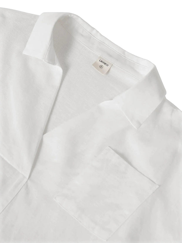Linen Oversized Women's Shirt with V-Neck, Rounded Hem, and Front Pocket – Comfortable and Stylish