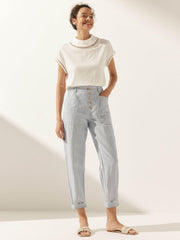 Linen Pants for Women – Casual Chic Tapered Leg Trousers with Button Fly Closure
