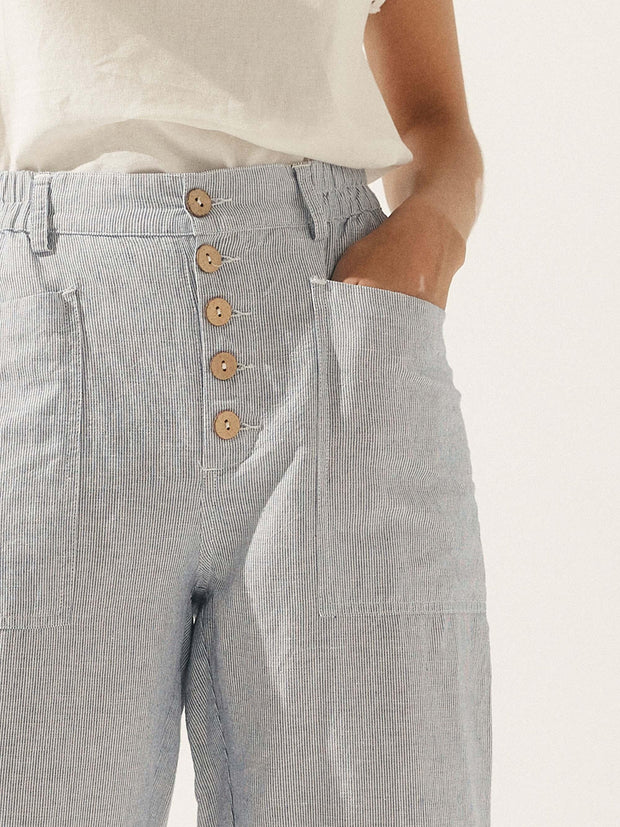 Linen Pants for Women – Casual Chic Tapered Leg Trousers with Button Fly Closure
