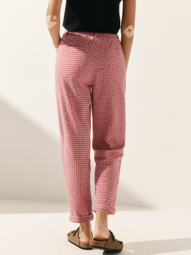 Linen Pants for Women – Casual Chic Tapered Leg Trousers with Button Fly Closure