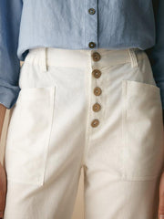 Linen Pants for Women, Tapered Fit Button Fly Trousers in Dusty Blue - Comfortable and Stylish